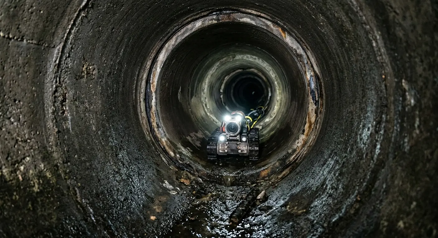 Robotic sewer camera inspecting pipe interior for Drain Snake Service in Traverse City