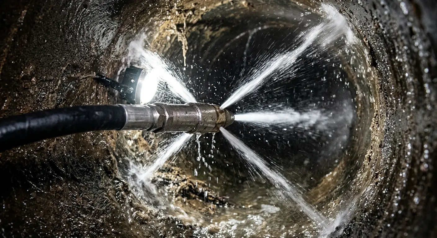 High-pressure hydro jetting nozzle cleaning sewer pipe for Storm Drain Cleaning in Traverse City